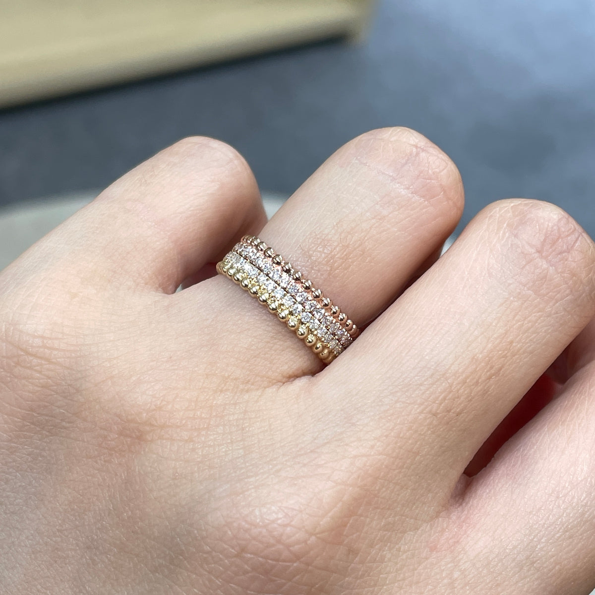 9k Lab diamond round 0.35ct milgrain dewdrop full eternity ring