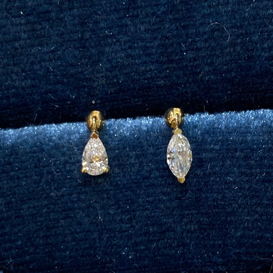 Lab diamond pear and marquise shape 0.3ct swing stud earring-pair