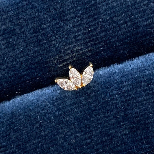 Lab diamond marquise shape 0.18ct three leaf stud earring-each