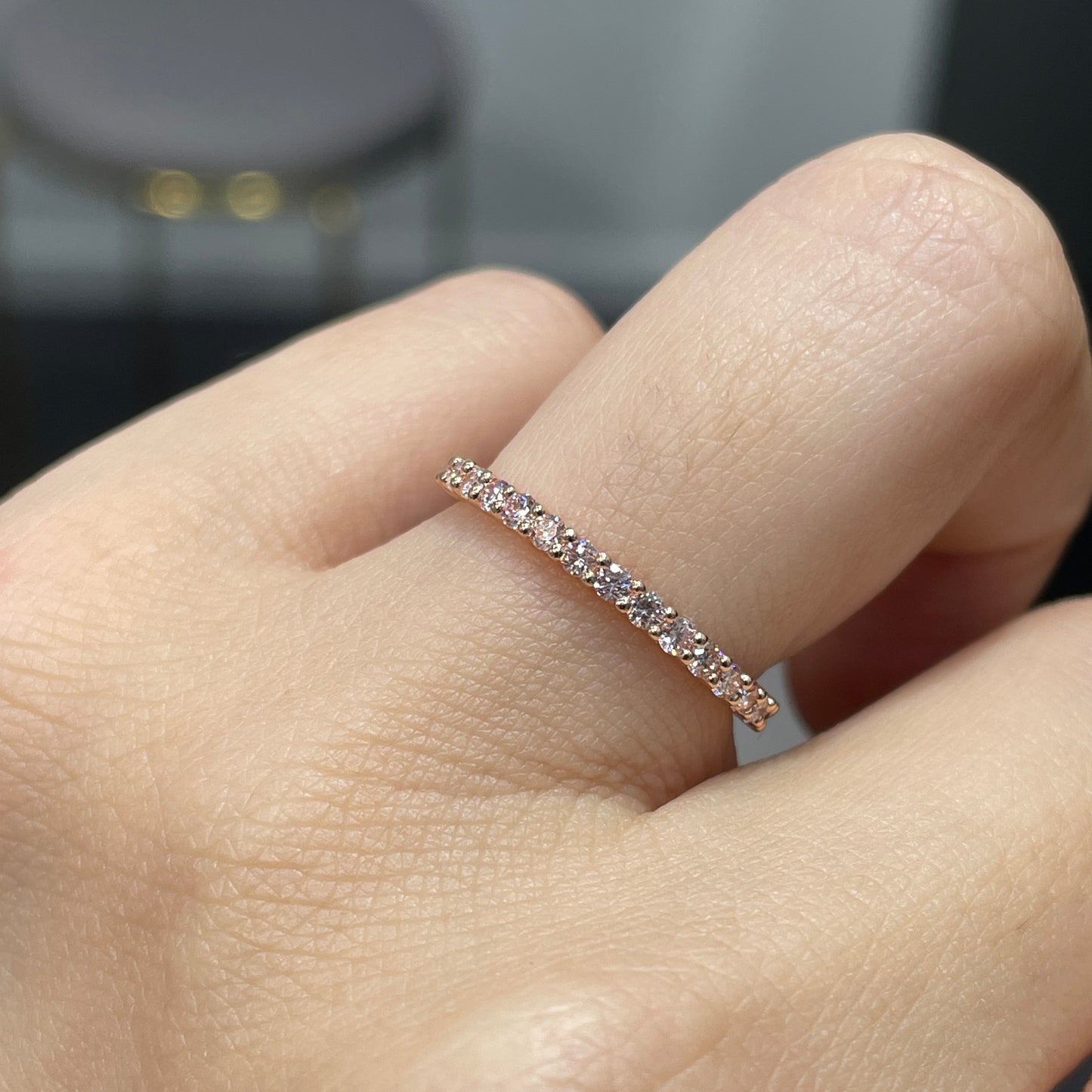 Lab pink diamond round 0.3ct half eternity ring