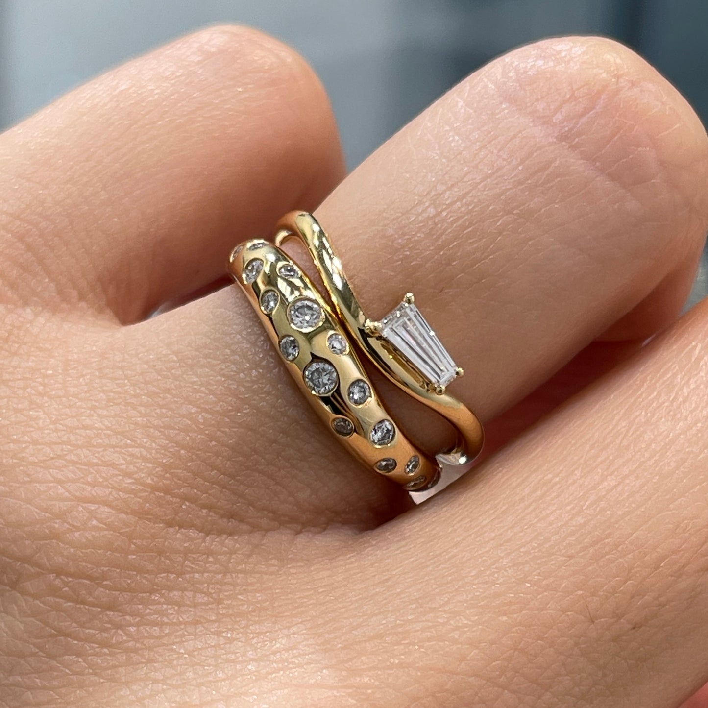 Lab diamond round 0.25ct bubble wavy dome ring