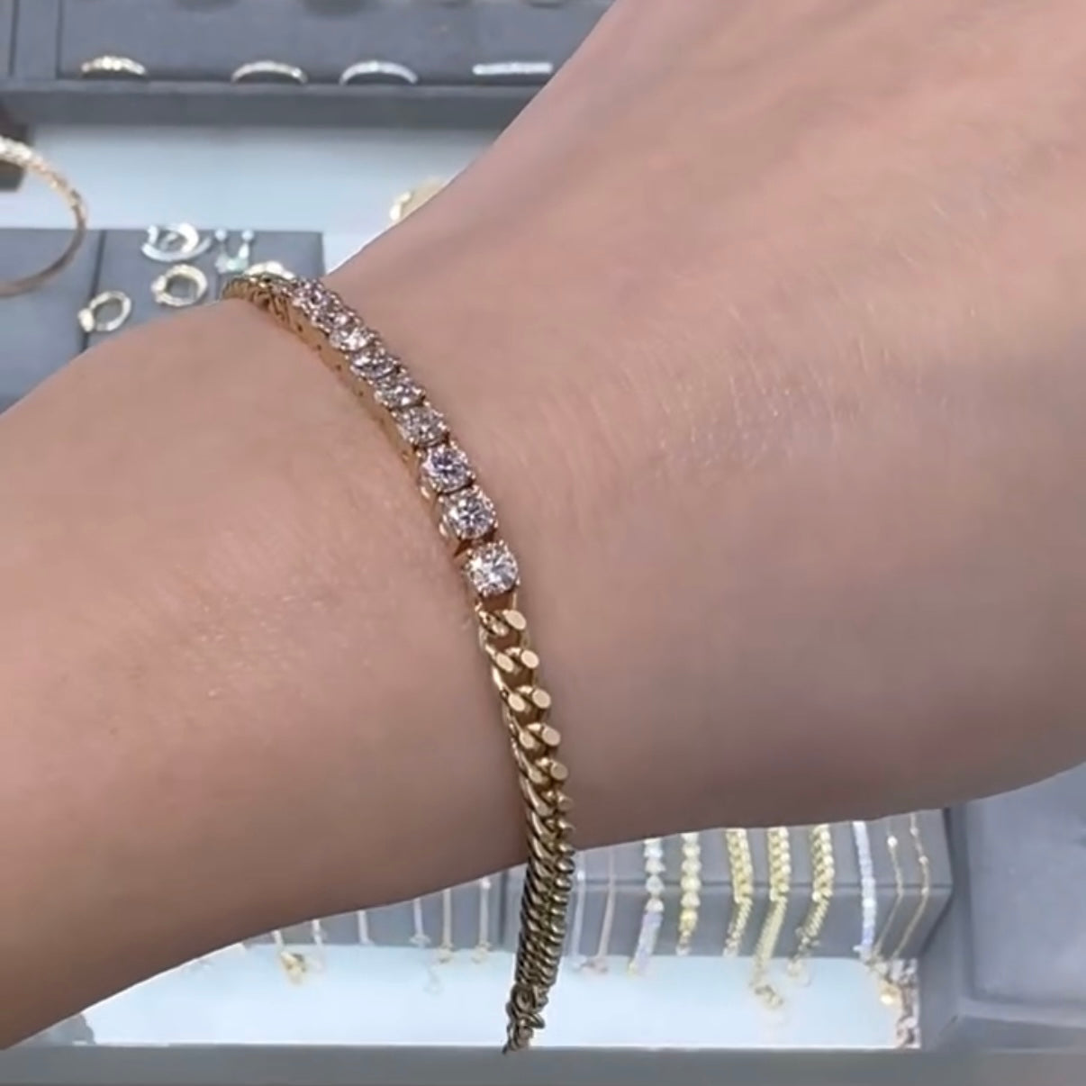 Lab diamond Round 1ct half tennis with 3.1mm cuban bracelet
