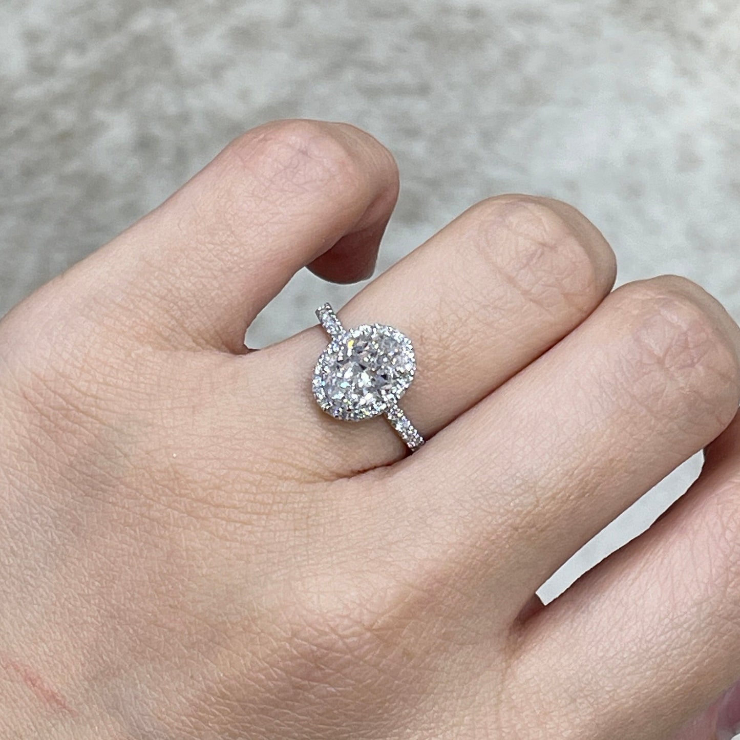 IGI lab diamond oval 1.5ct two-way halo pave ring