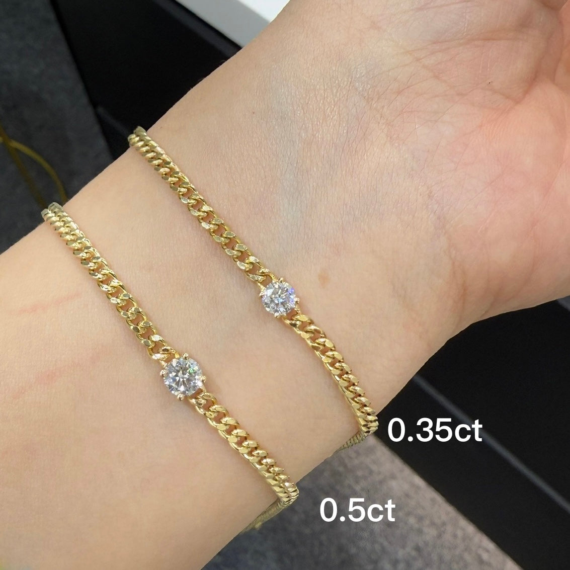 Lab diamond Round 0.35ct four-prong 3.1mm Cuban bracelet