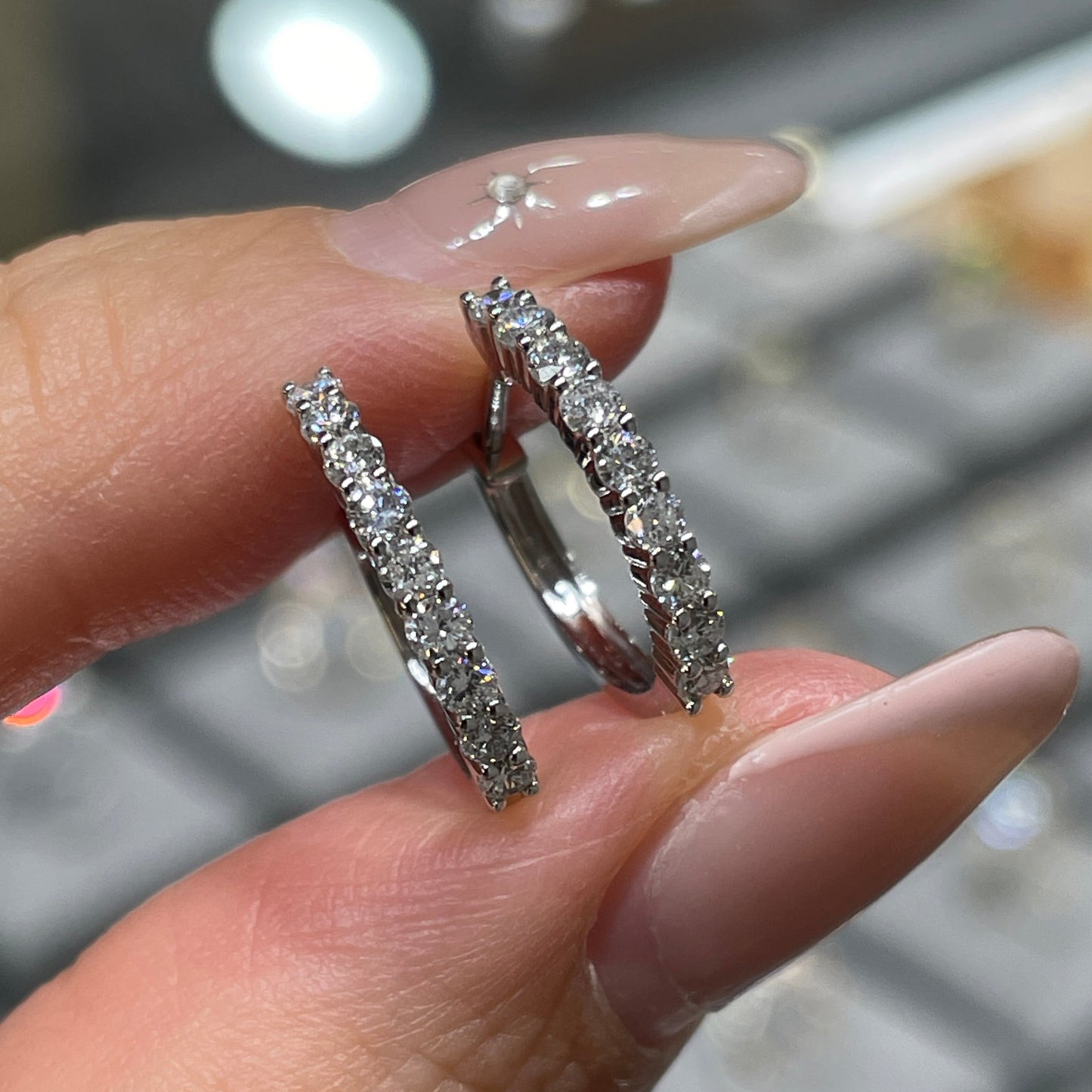 14k Lab diamond round 0.5ct 12mm hoop earrings-pair