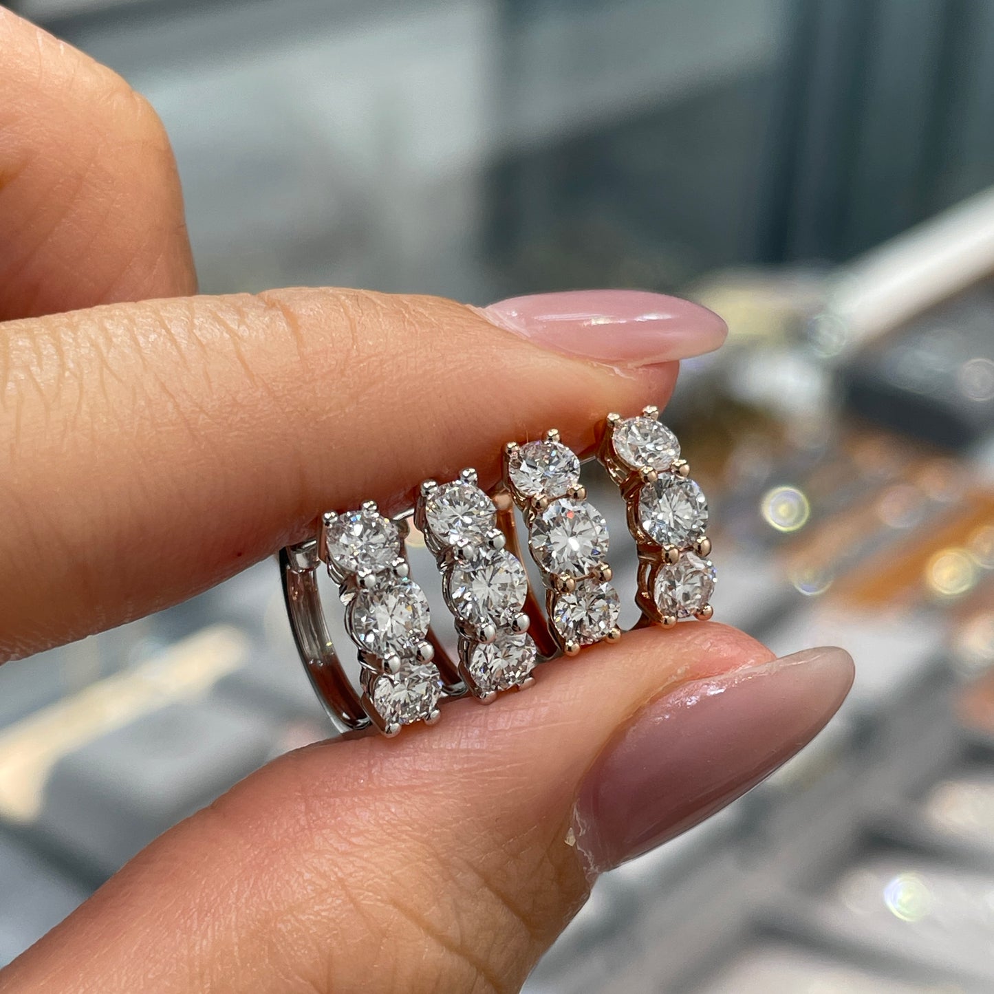 Lab Diamond round trio 1ct 10mm hoop earrings-pair