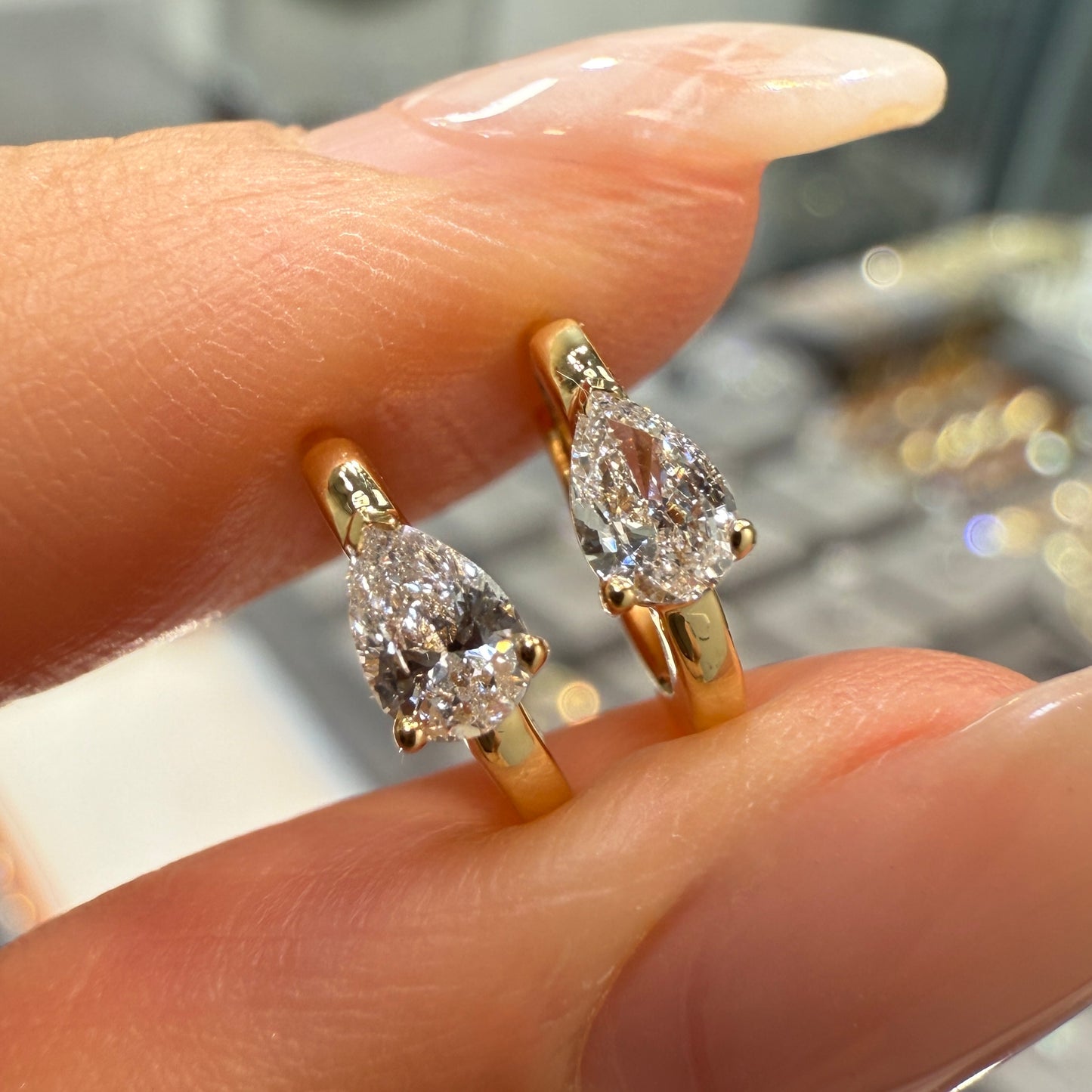 Lab diamond Pear shape 0.13ct 8mm hoop earring - each