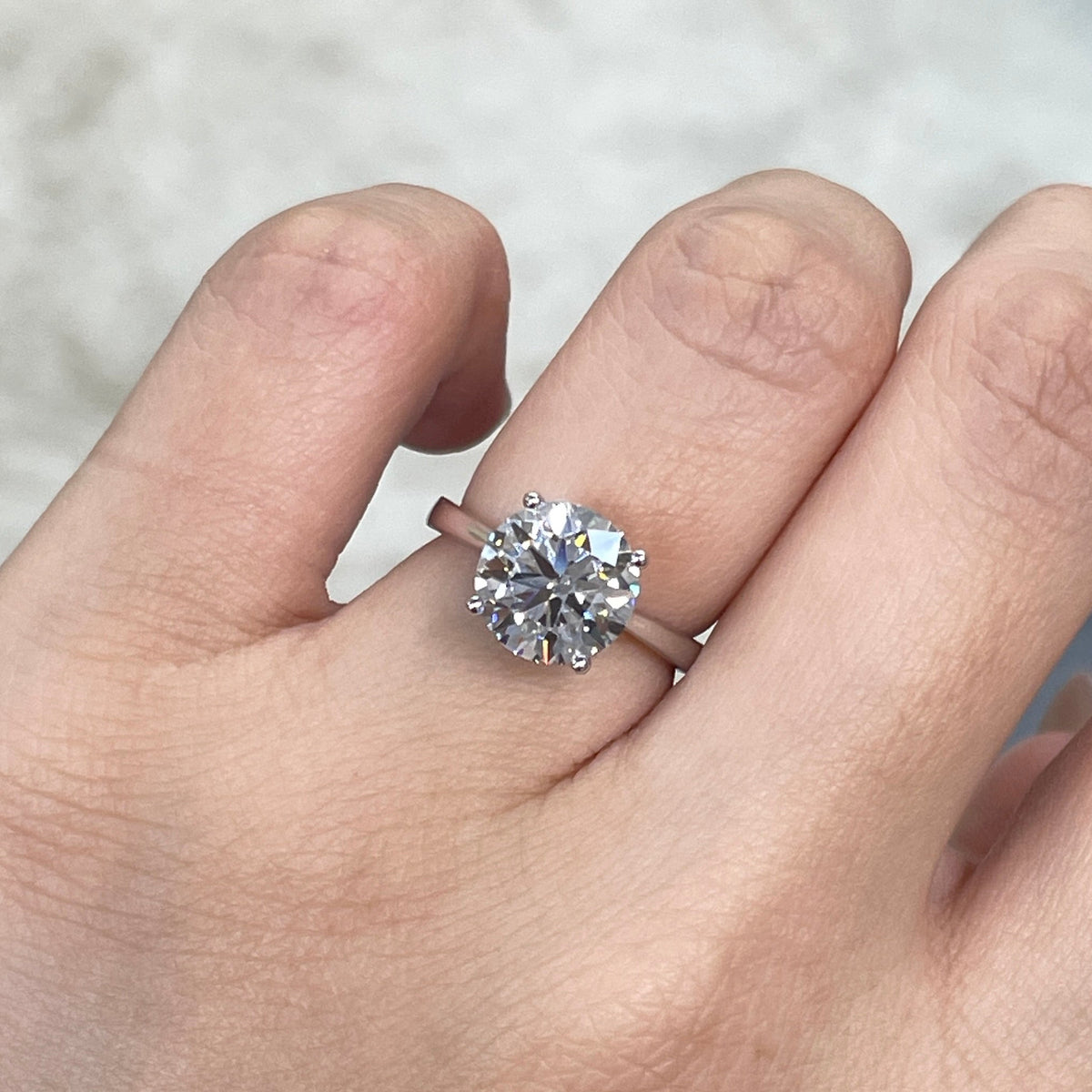 Lab diamond round 3ct classic four-prong solitaire ring