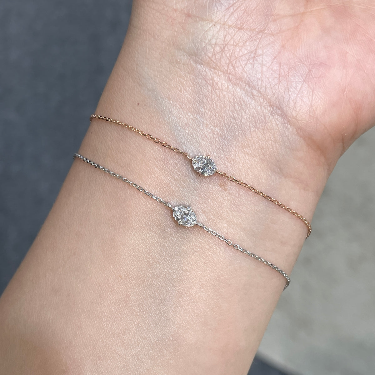 Lab diamond Oval shape 0.3ct compass four-prong bracelet