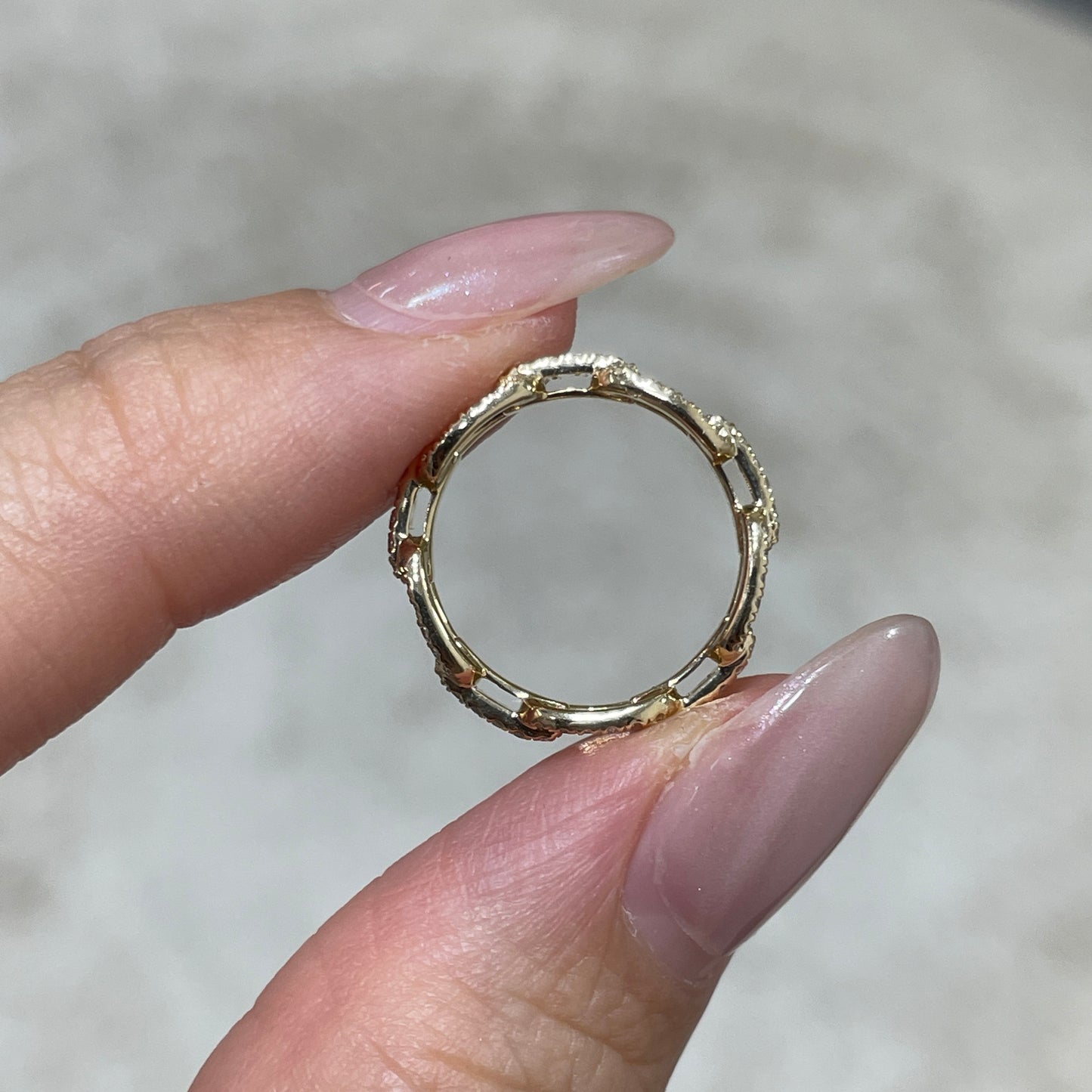 9k Lab round 0.4ct diamond chain link full eternity pinky ring