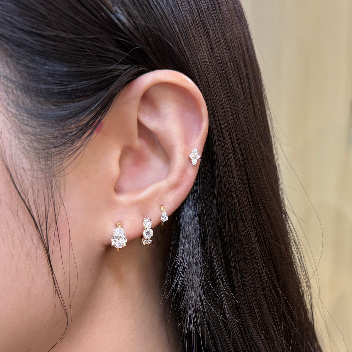9k Lab Diamond round 0.8ct trio 7mm hoop earrings-pair