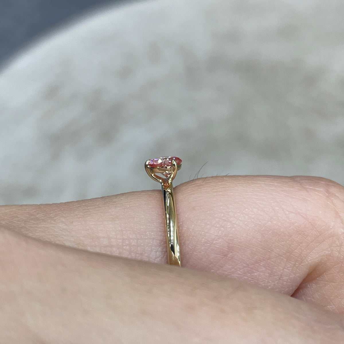9k Lab pink diamond round 0.34ct  three-prong solitaire ring