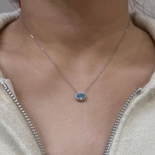 IGI lab blue diamond Oval shape 1ct halo pendant with necklace