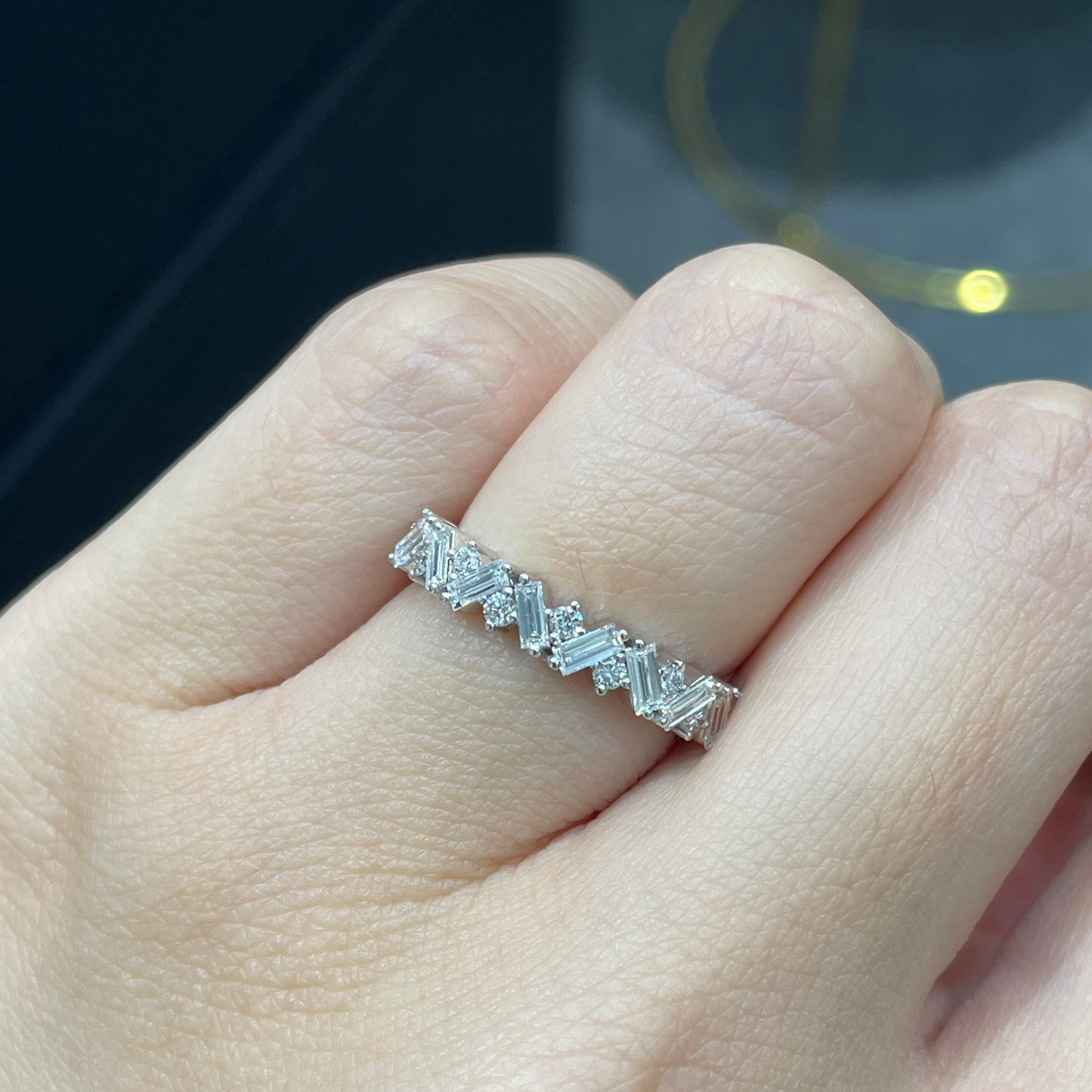 Lab diamond baguette round mix 0.6ct half eternity ring