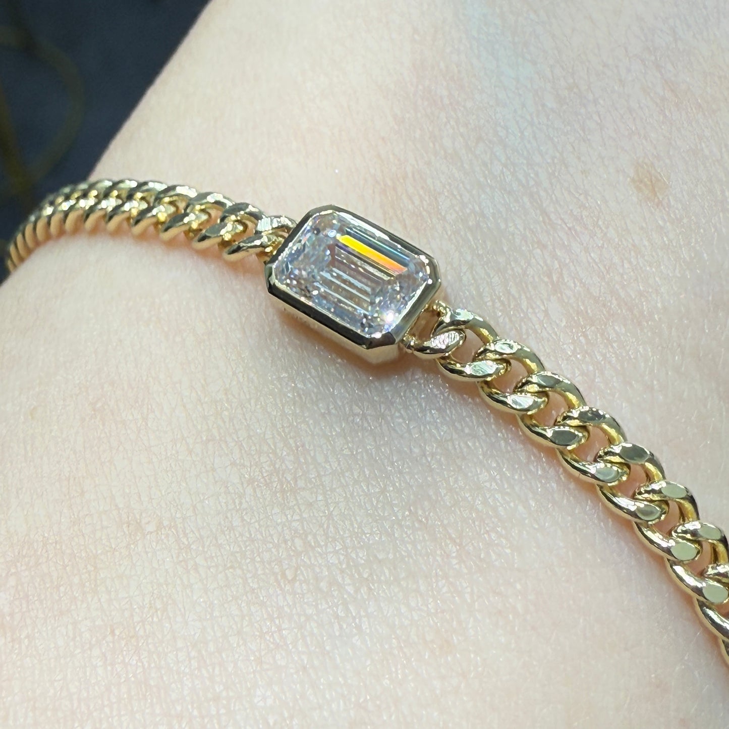 Lab diamond Emerald cut 1ct bezel 3.1mm Cuban bracelet