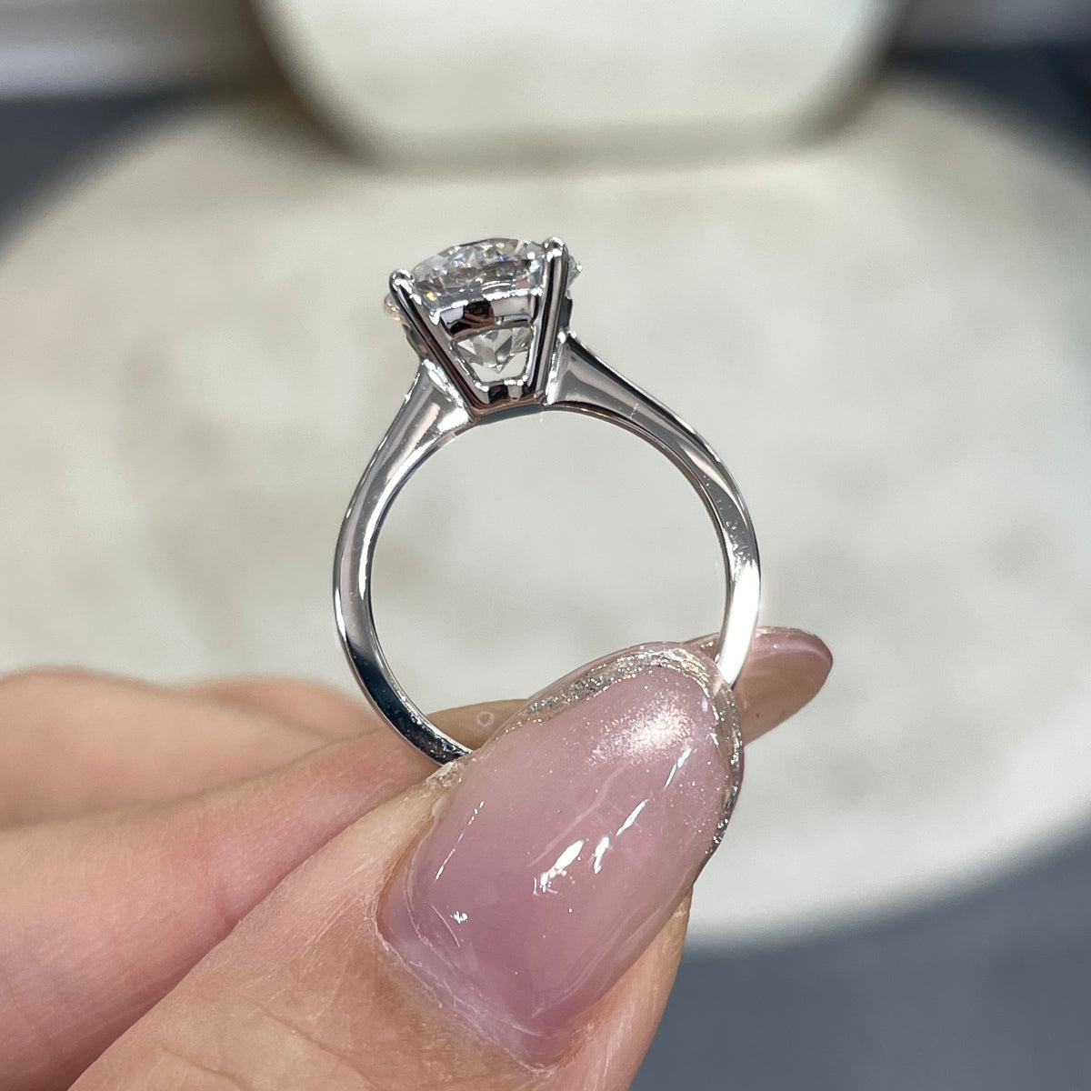Lab diamond round 3ct classic four-prong solitaire ring