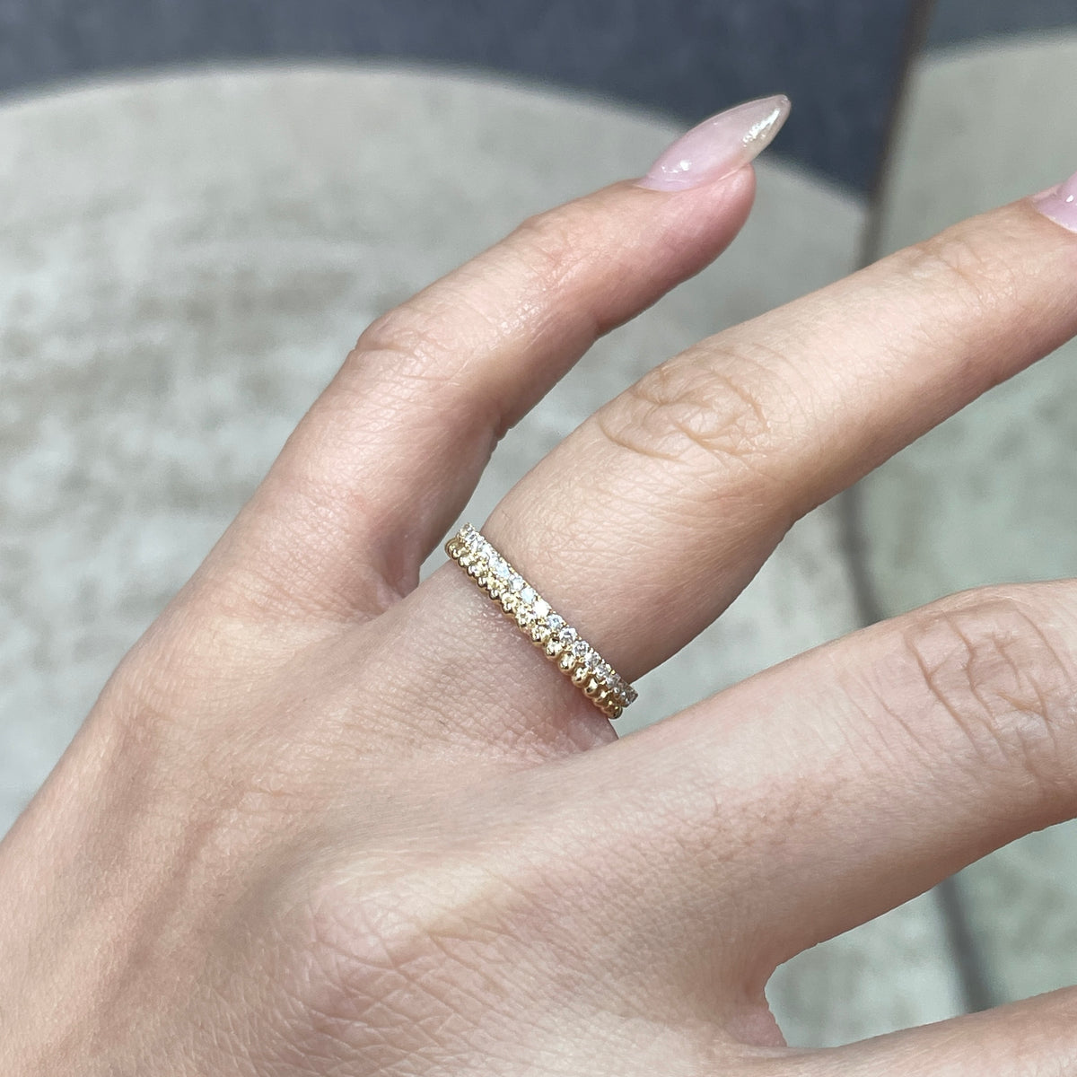 9k Lab diamond round 0.35ct milgrain dewdrop full eternity ring