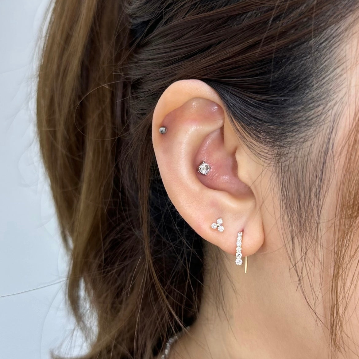 lab diamond round 0.1ct three leaf stud earring-each