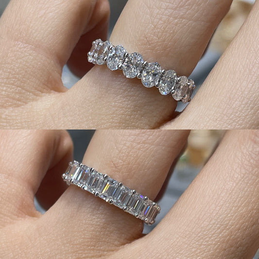 Lab diamond oval & emerald cut half half 4ct full eternity ring