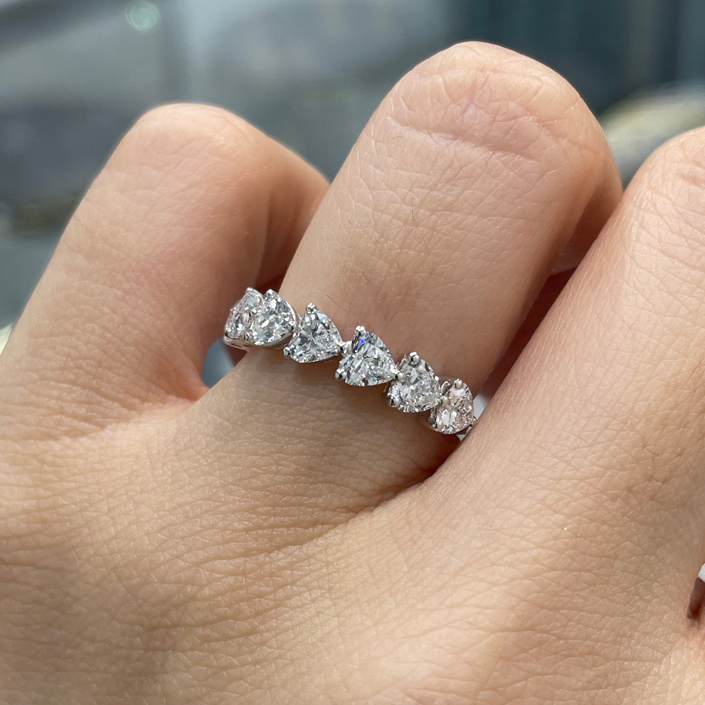 Lab diamond heart shape 1.4ct half eternity ring