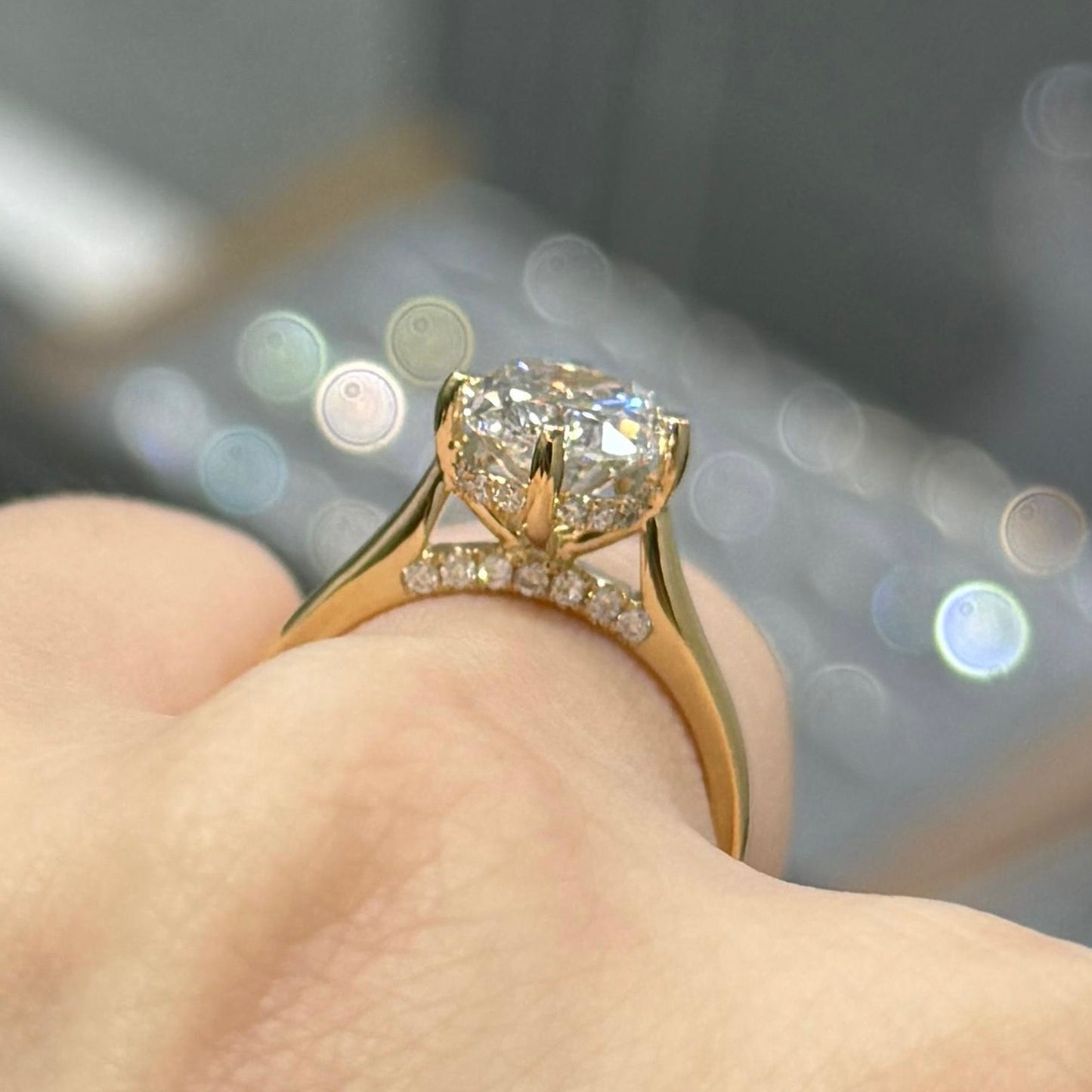 IGI lab diamond long cushion 2.5ct under halo compass ring