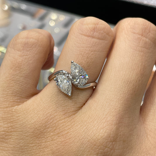 Lab diamond pear shape 2ct duo wavy ring