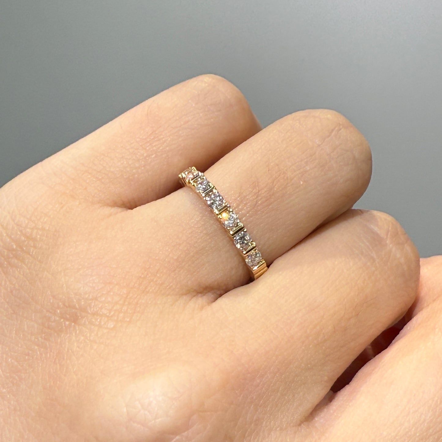 Lab diamond round 0.5ct bar setting half eternity vertical line ring