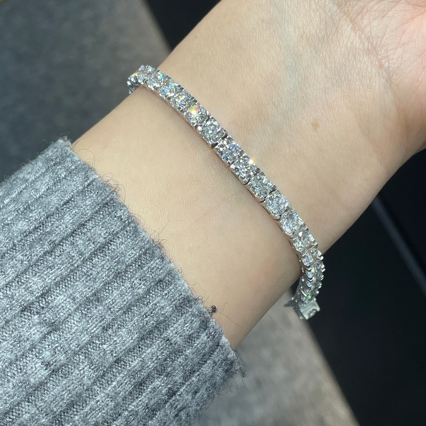 Lab diamond round 9.6ct four-prong tennis bracelet