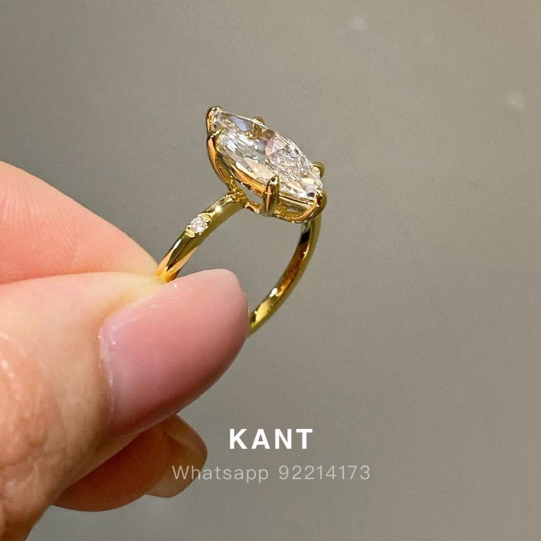 Lab diamond Marquise shape 2ct six-prong side stone ring
