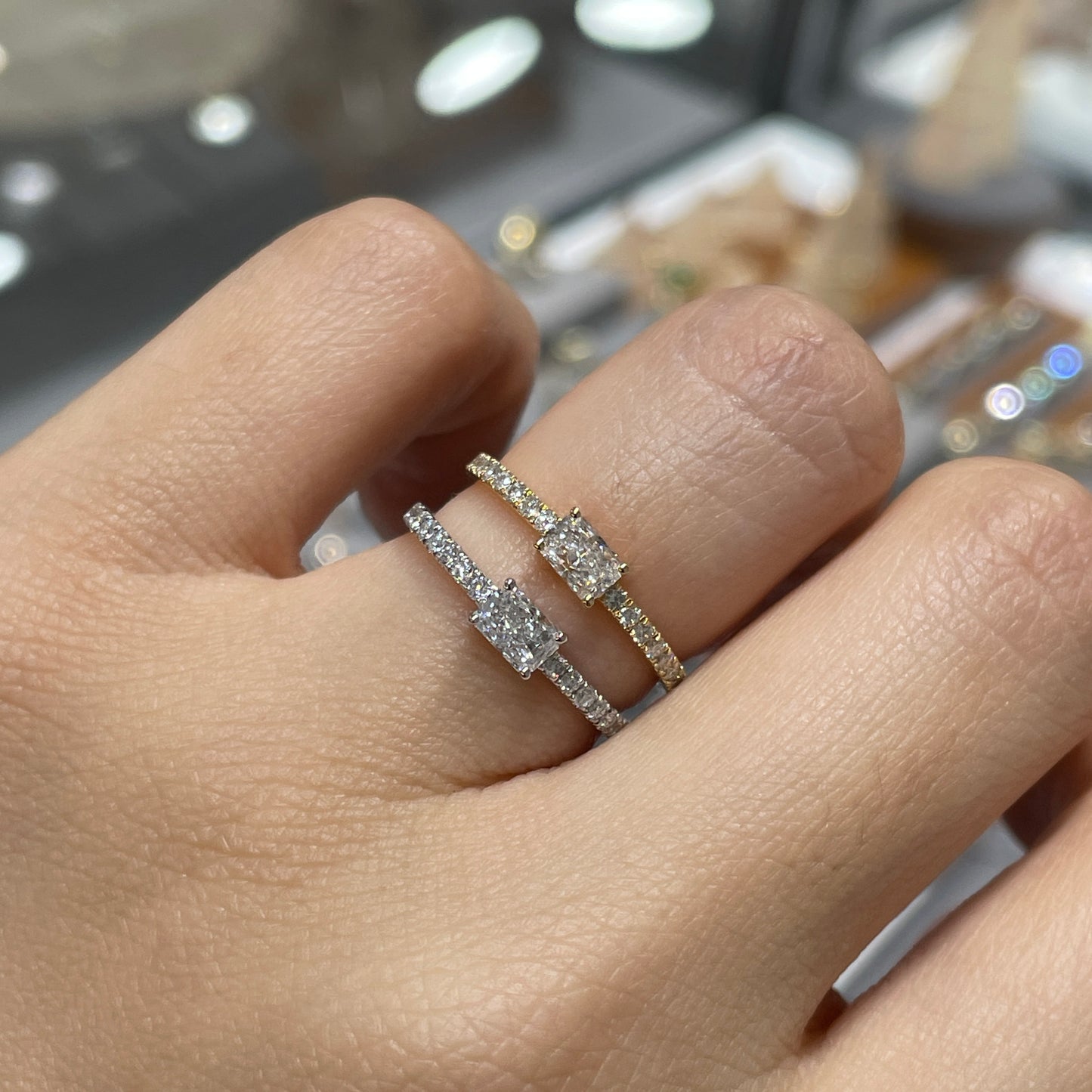 Lab diamond Radiant cut 0.5ct four-prong pave ring