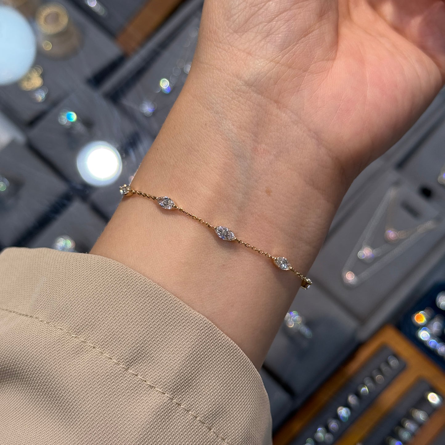 Lab diamond marquise shape 1ct five stone bracelet bracelet