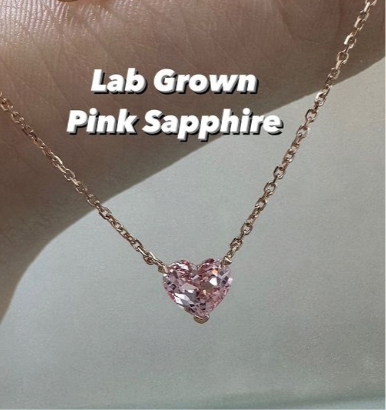 Lab grown pink sapphire heart 0.8ct necklace