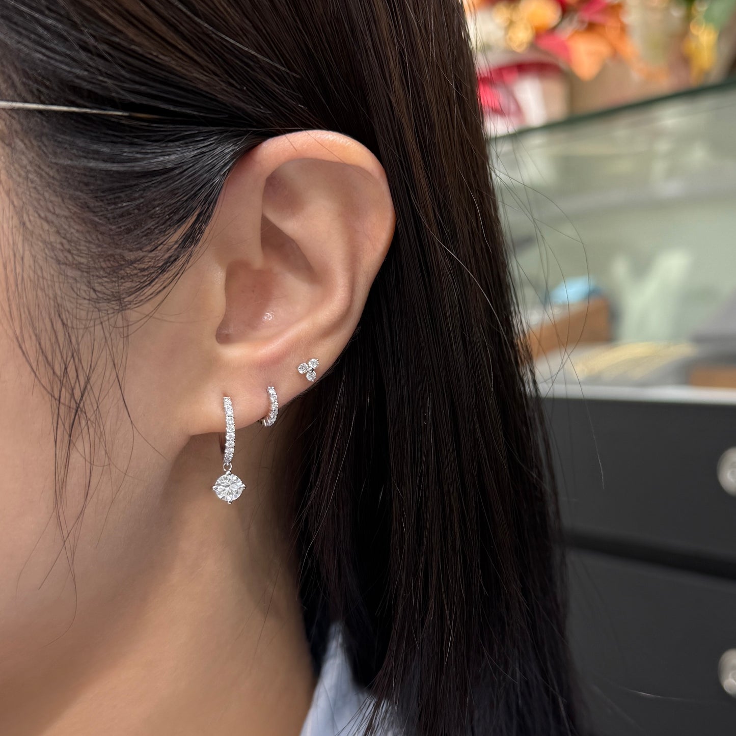 Lab diamond round 1.25ct 10mm huggie hoop earring-pair