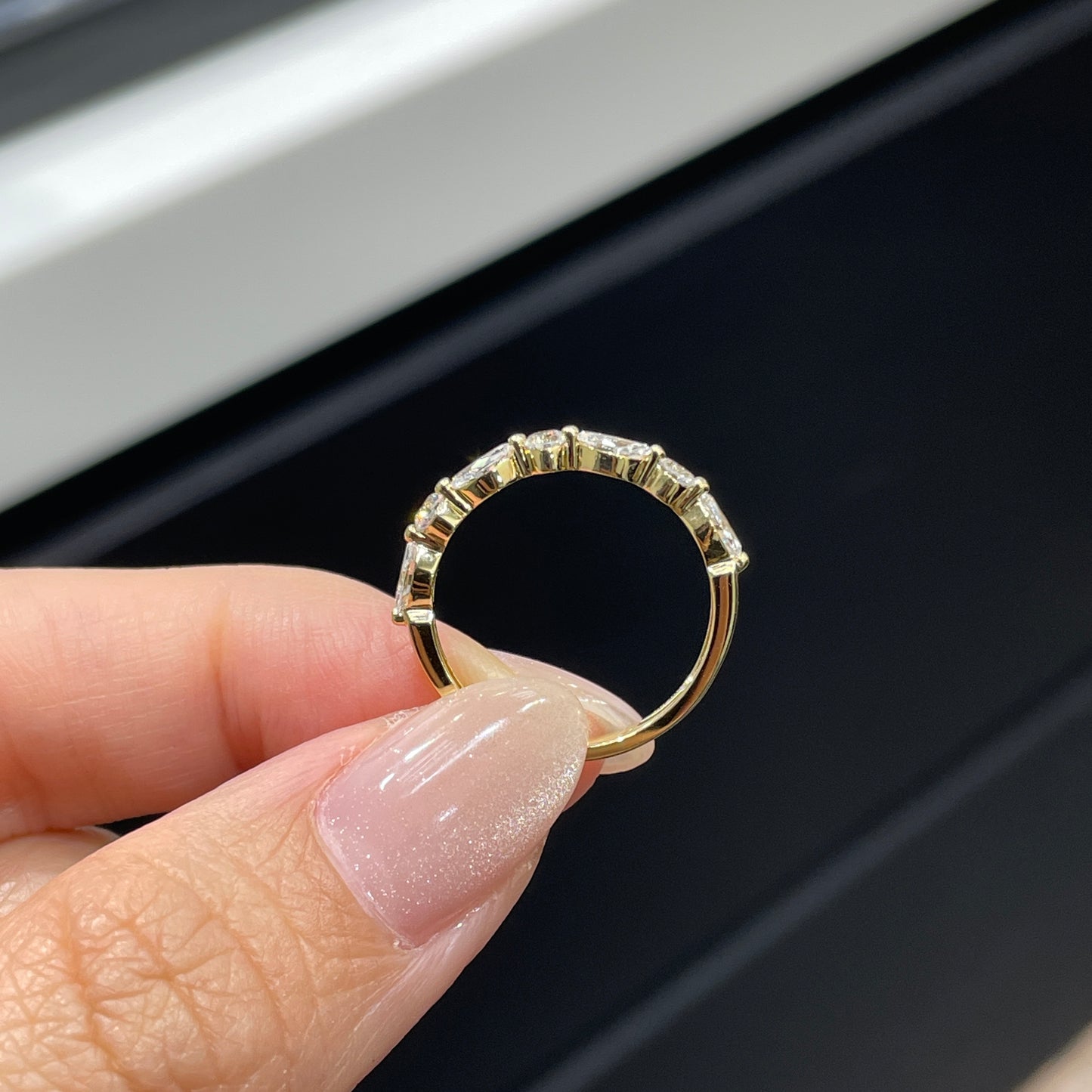 Lab diamond marquise round mix 0.6ct half eternity ring