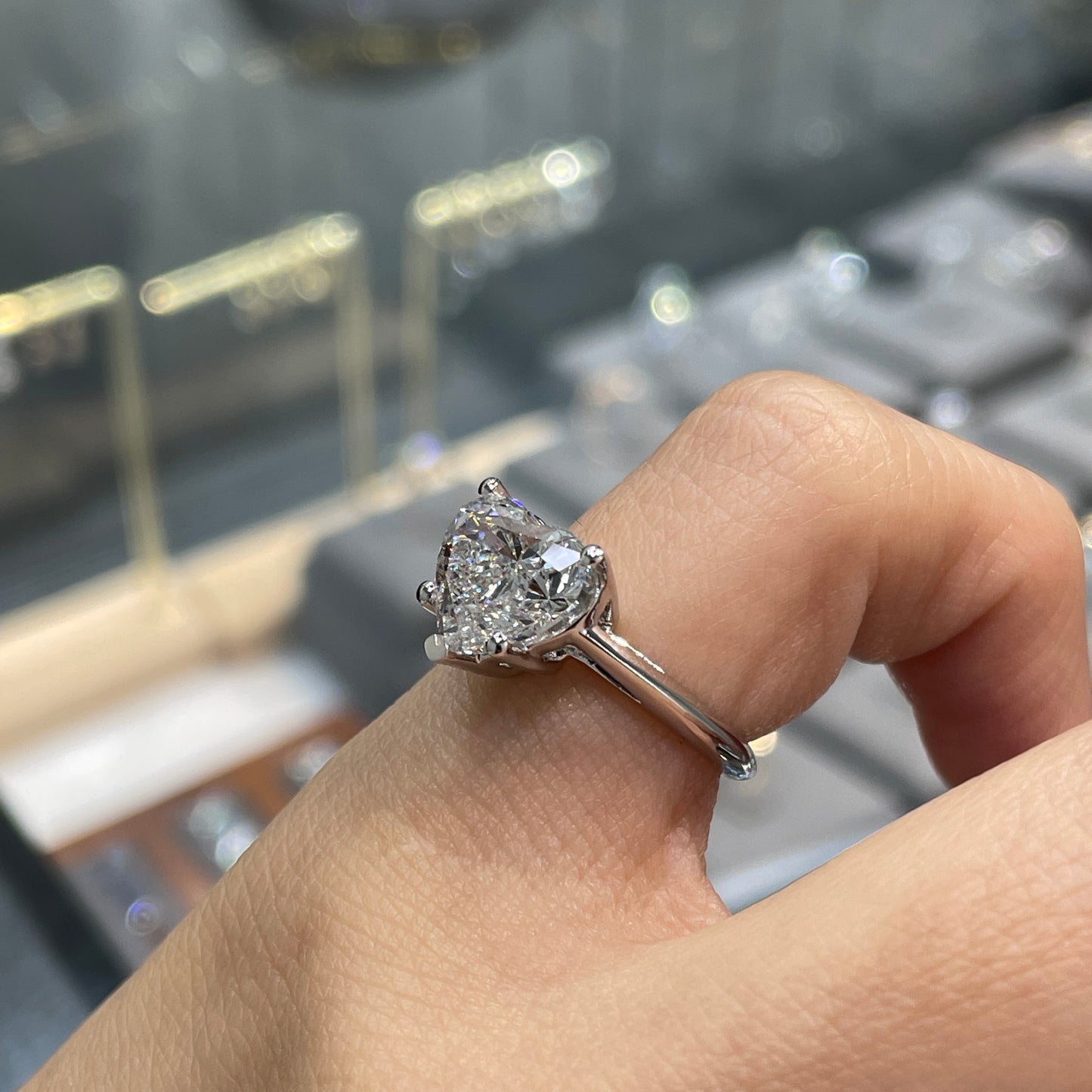 IGI Lab diamond heart shape 3ct five-prong solitaire ring