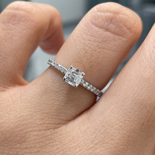 Lab diamond Asscher cut 0.5ct four-prong pave ring