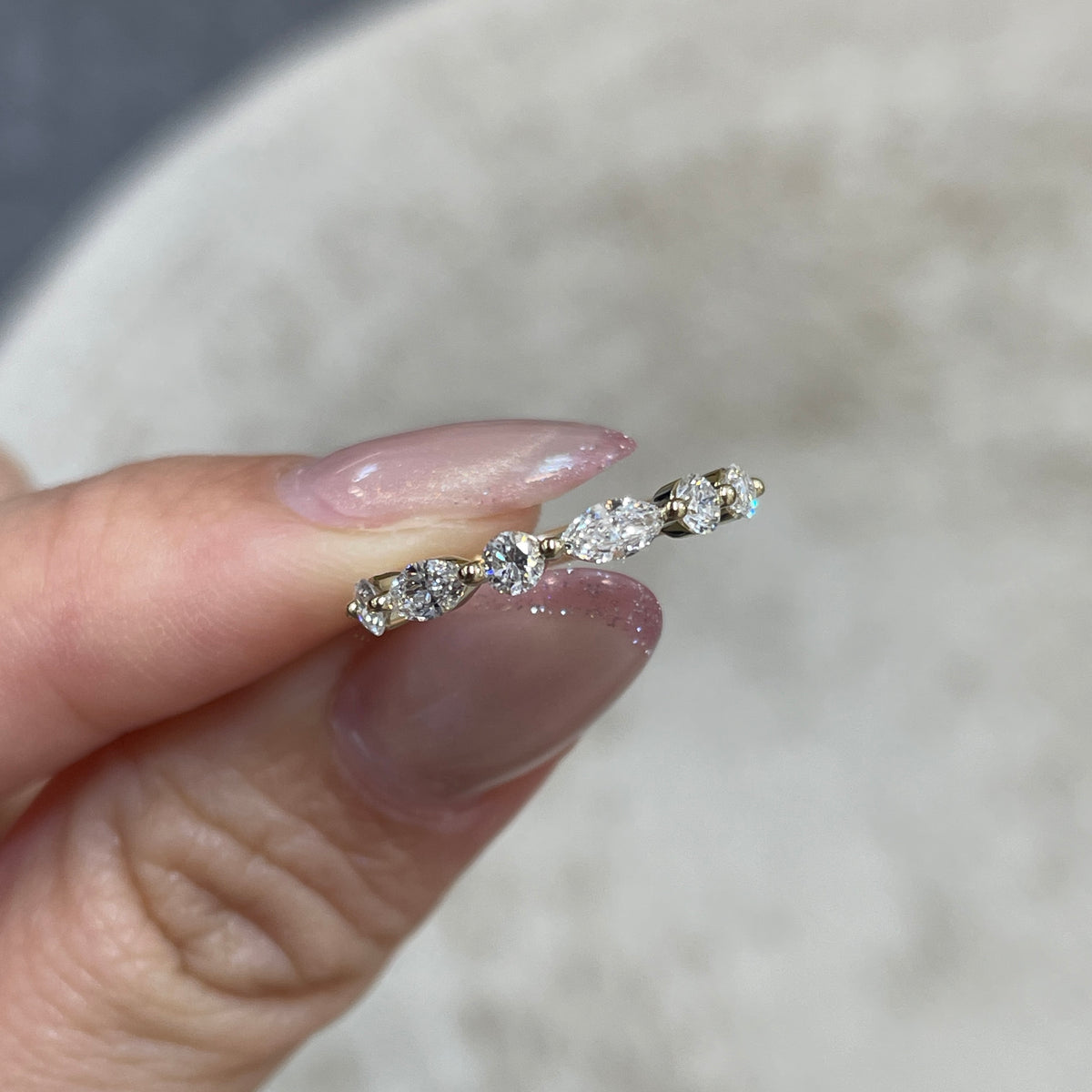 9k Lab diamond marquise round mix 0.6ct half eternity ring