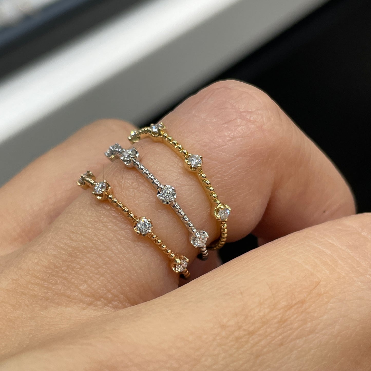 Lab diamond four-diamond Bead ring
