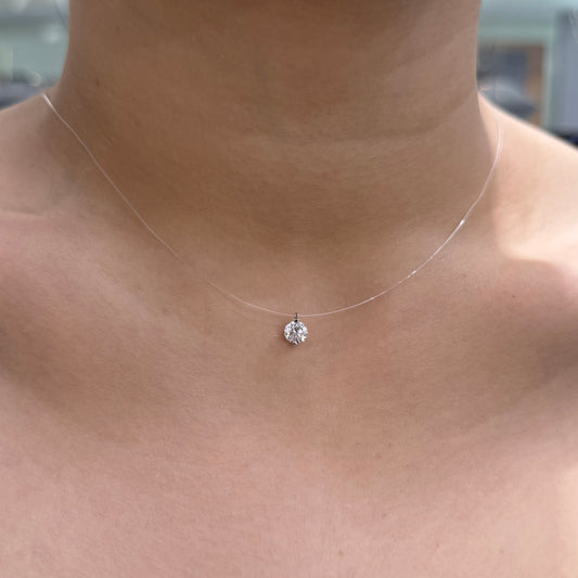 Lab diamond round 0.55ct invisible fish thread necklace