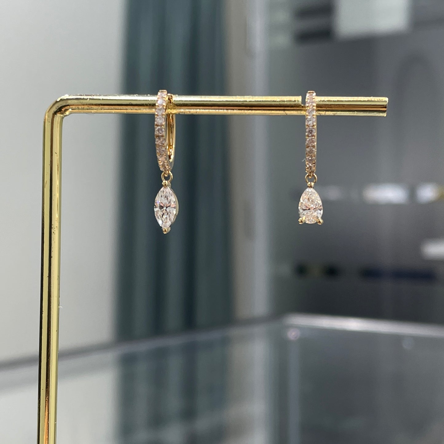 Lab diamond Marquise and Pear shape 0.85ct huggie 10mm hoop earring-pair