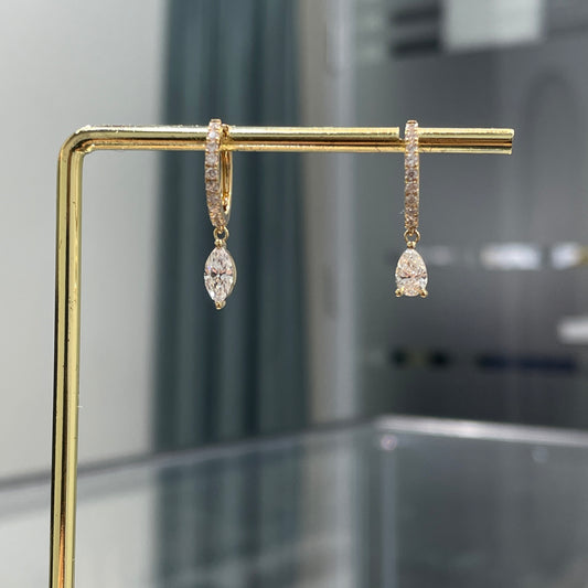 Lab diamond Marquise and Pear shape 0.85ct huggie 10mm hoop earring-pair