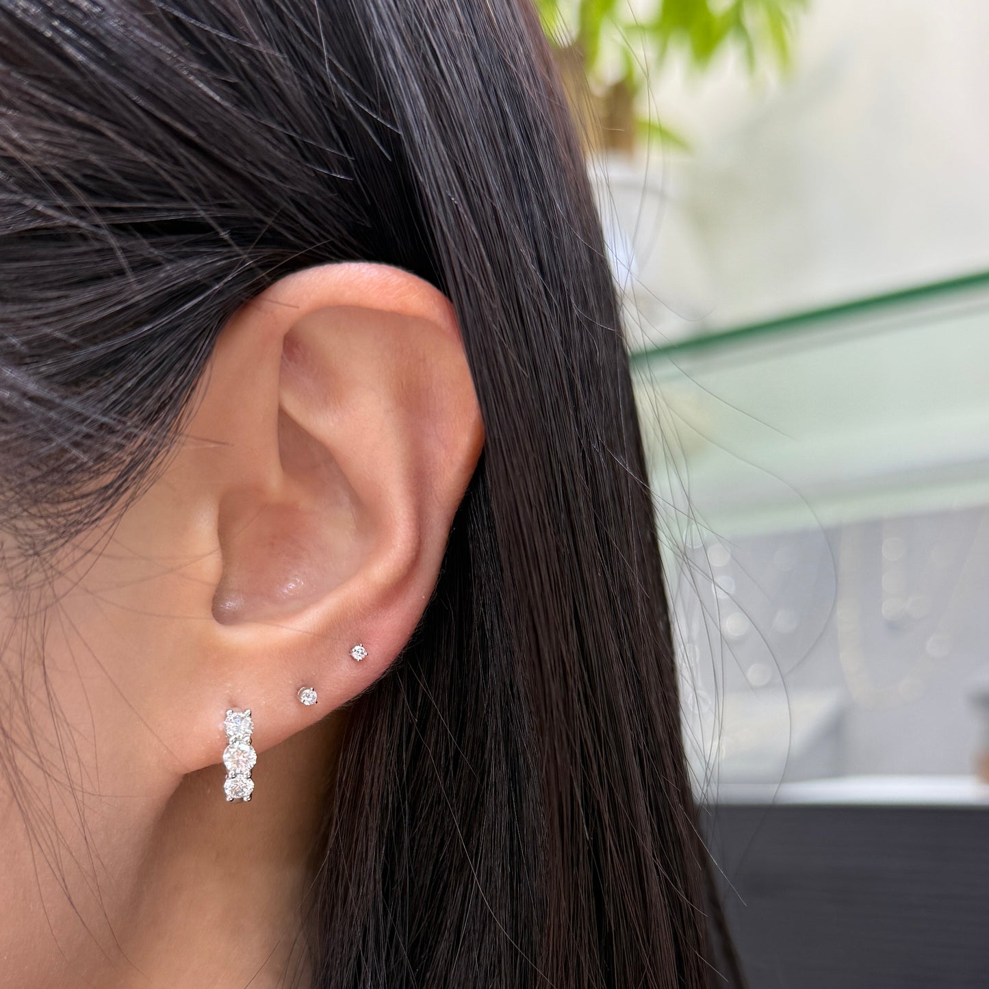 Lab Diamond round trio 1ct 10mm hoop earrings-pair