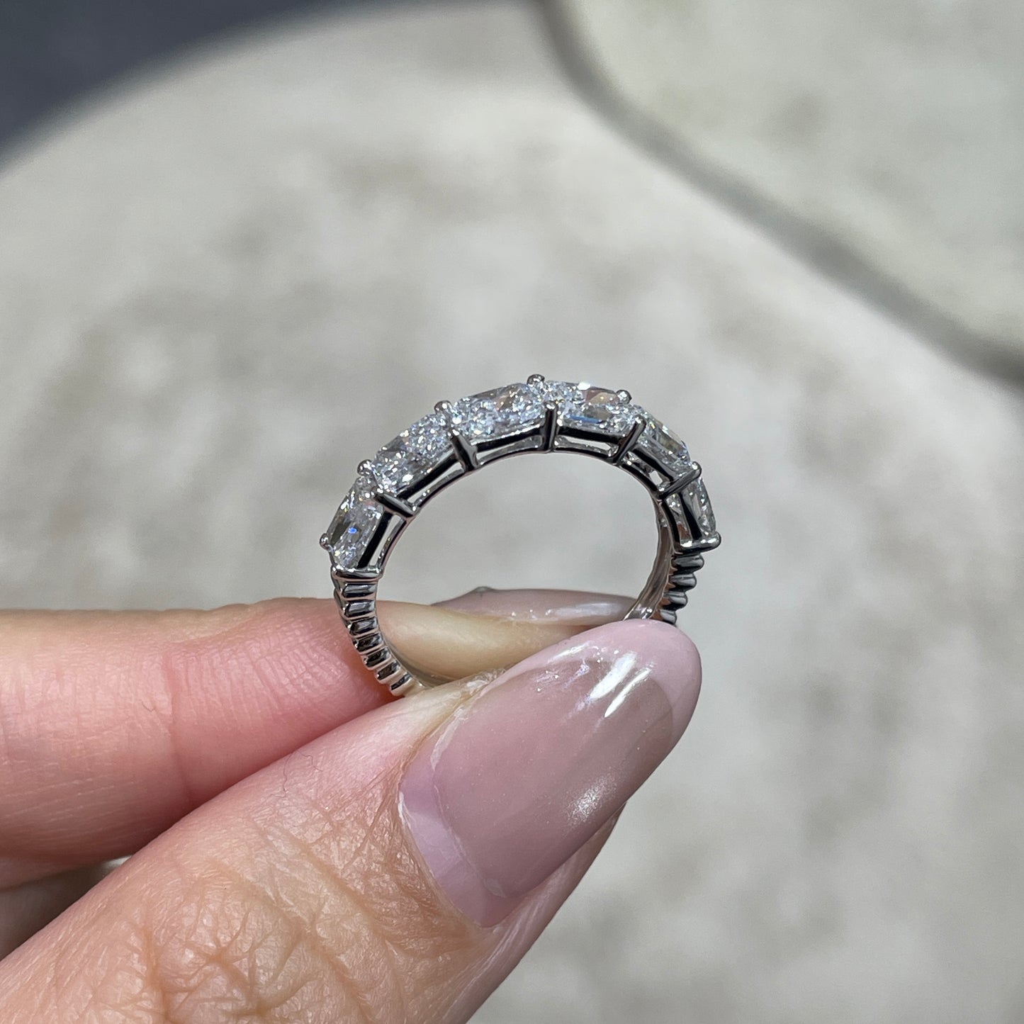 Lab diamond Radiant cut 1.8ct horizontal half eternity straight vertical line band ring