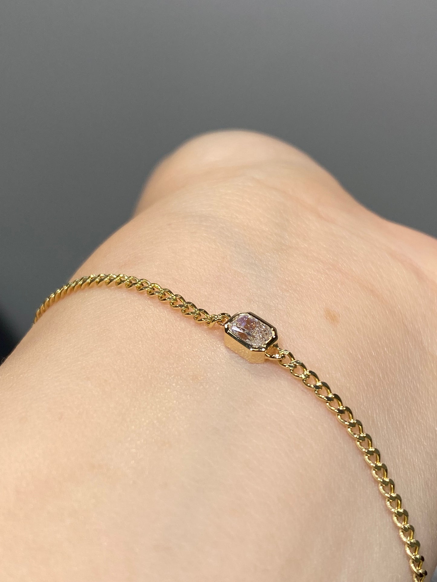 Lab diamond Radiant cut 0.3ct bezel with 1.8mm Cuban bracelet