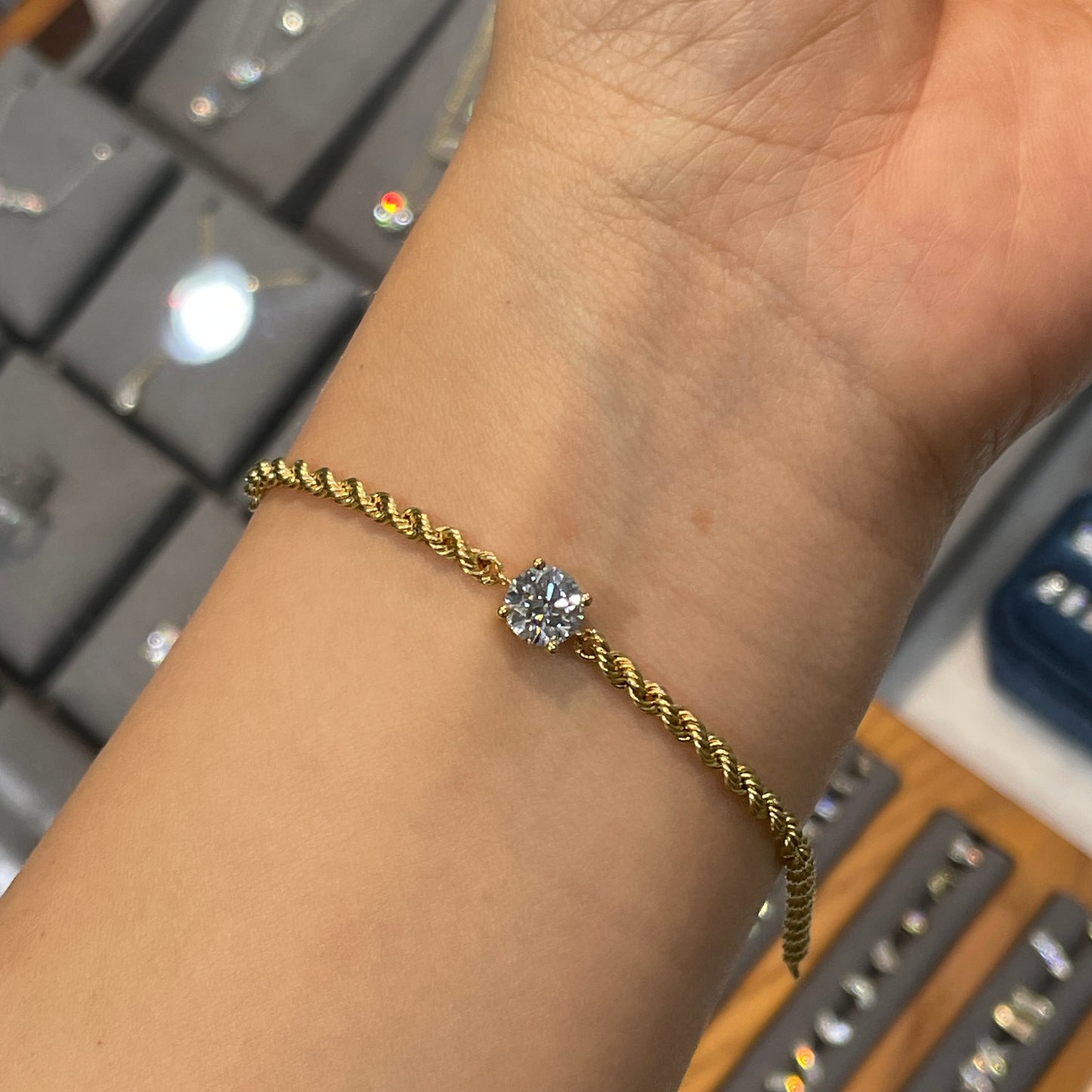 Lab diamond Round 1ct twist rope chain bracelet