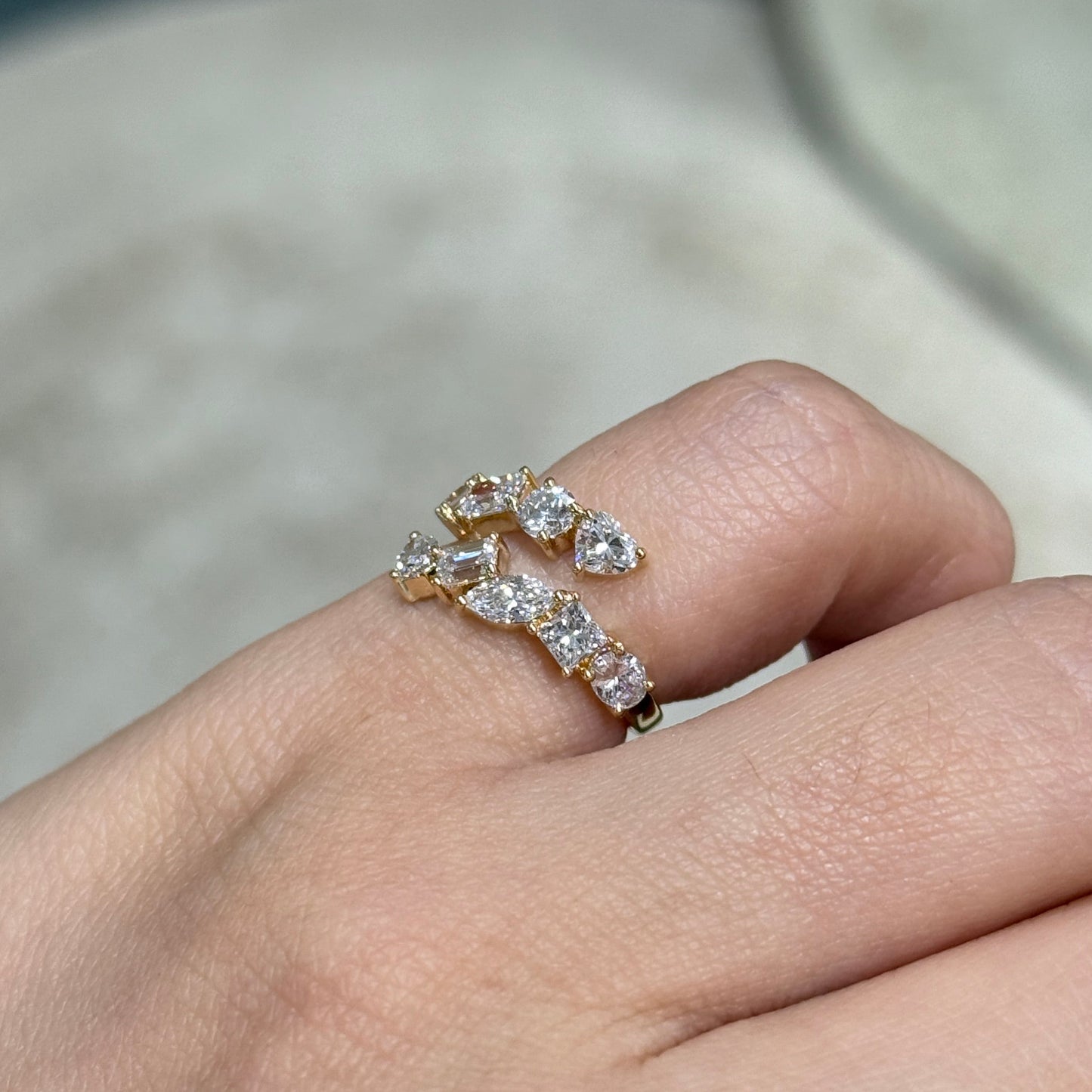 Lab diamond multi shaped 1.35ct irregular open ring