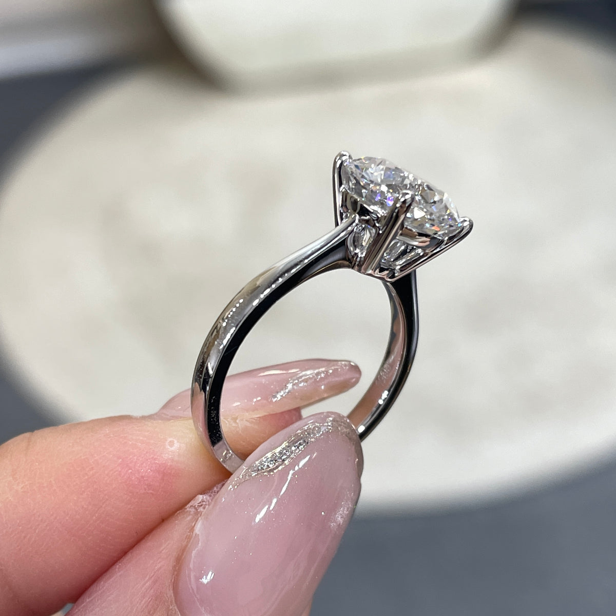 Lab diamond round 3ct classic four-prong solitaire ring