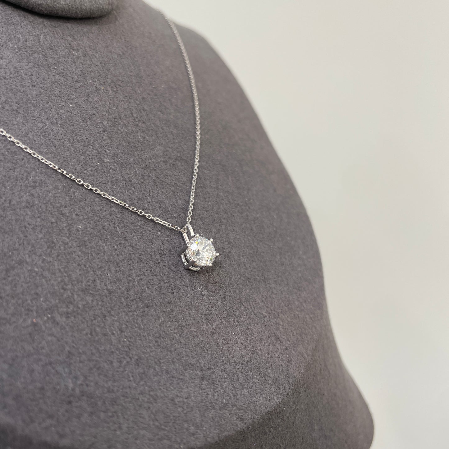 Lab Diamond round 1ct six-prong pendant with necklace