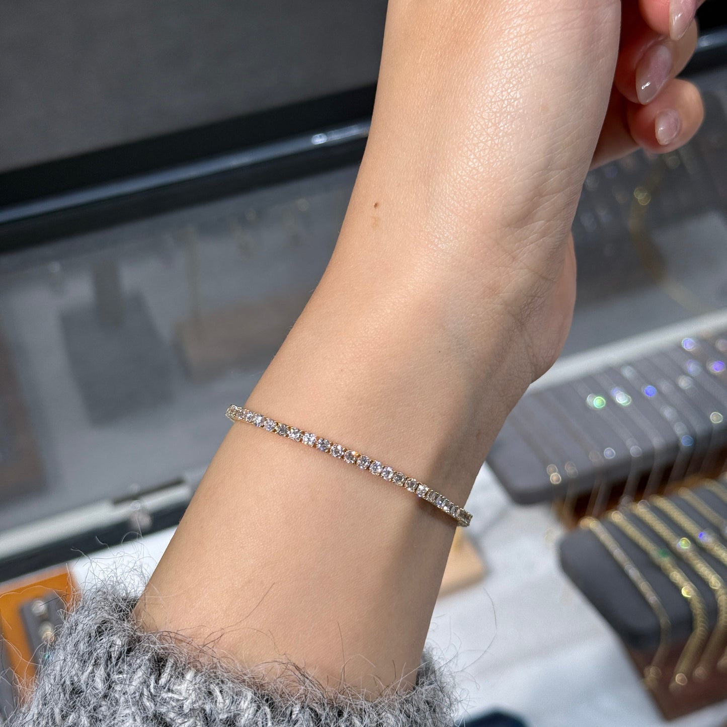 14K Lab diamond round 3.2ct four-prong tennis bracelet