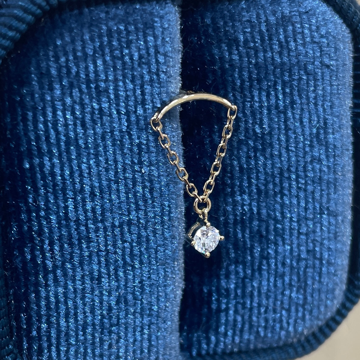 Lab diamond round 0.1ct curve bar dangling chain stud earring - each